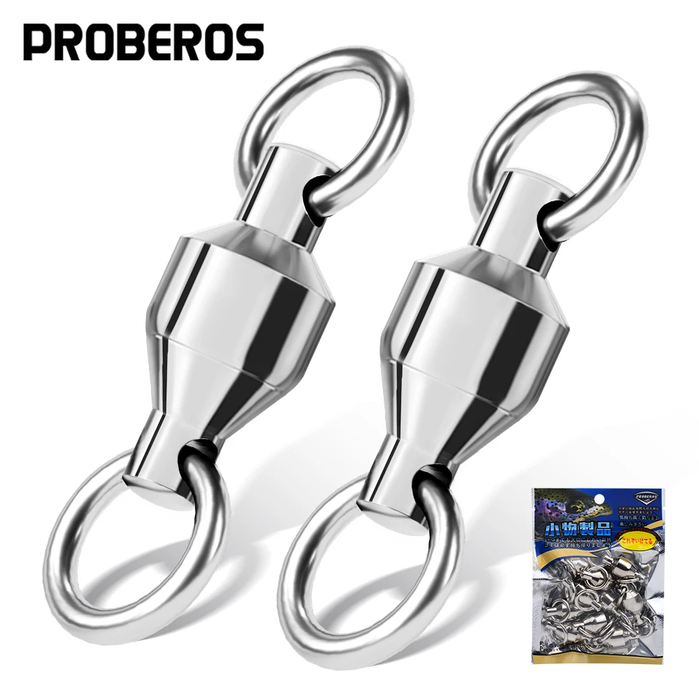 Proberos 10Pcs Swivel Fishing Solid Connector Ring0-1-2-3-4-5-6-7-8-9-10# Stainless steel Rolling Bearing with Safety Snap for F