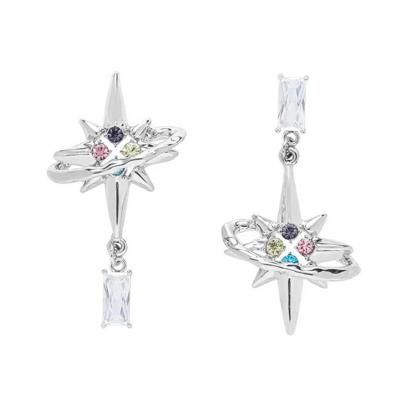 Eetit Fashion Original Design North Star Asymmetric Drop Zircon Earrings for Women Prevent Allergy Exquisite Daily Jewelry Gift