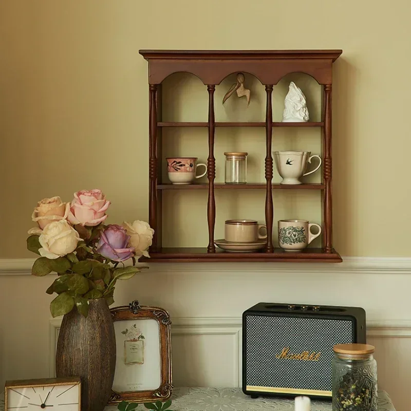 American Rubber Wood Cup Holder  Open-Space Storage Rack, Roman Arch Wall Cabinet, Smooth-Polished Bookshelf, and Display Shelf.