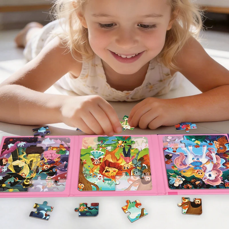 New Magnetic Puzzles Games for Kids Busy Quiet Cartoon Animals Jigsaw Book Montessori Baby Educational Toys Children's Gifts ﻿