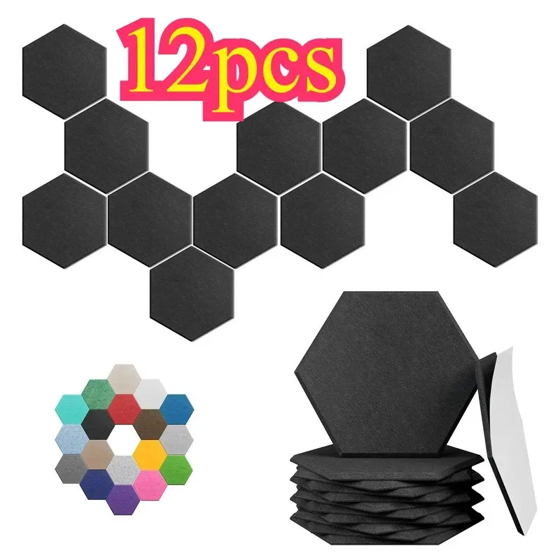 

12 упаковок самоклеящихся акустических панелей, шестиугольные звукопоглощающие звукоизоляционные настенные панели для поглощения шума, звукоизоляционная пена, белый цвет