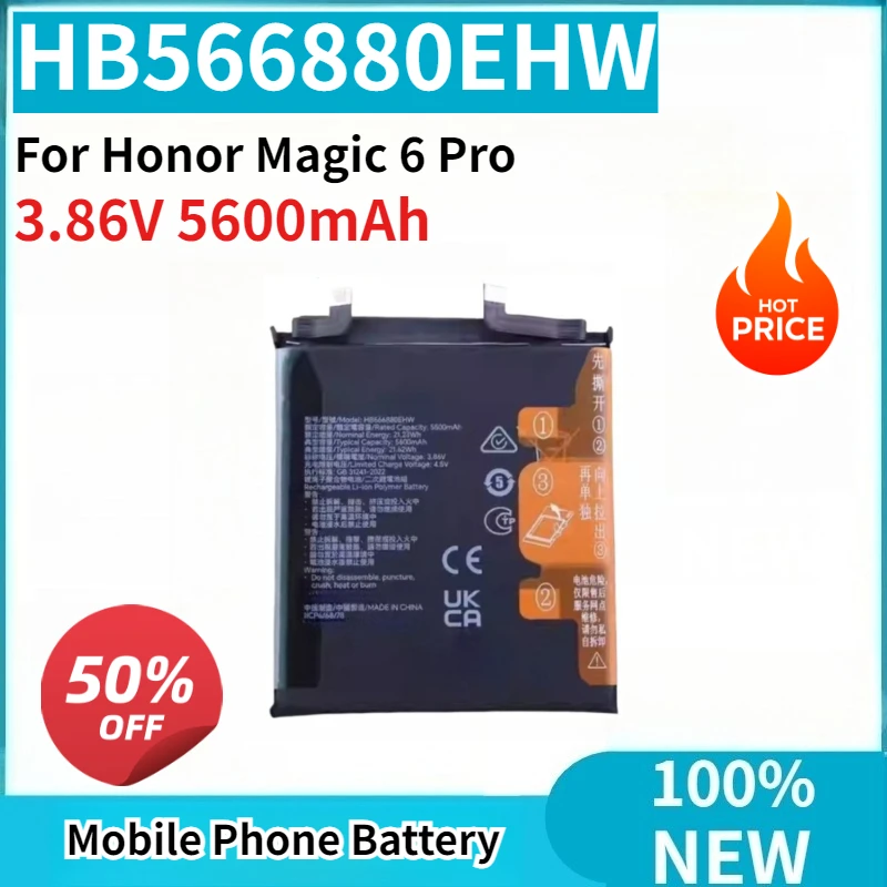 Replaceable New Battery HB566880EHW 3.86V 5600mAh High Quality For Honor Magic 6 Pro Mobile Phone Battery