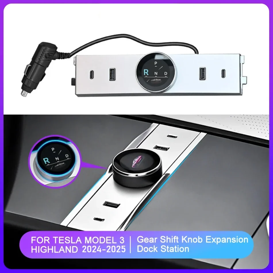 

For Tesla Model 3 Highland 2024 - 2025 TypeC Docking Station Central Control with Shift Knob Multi-Port USB Hub Charging