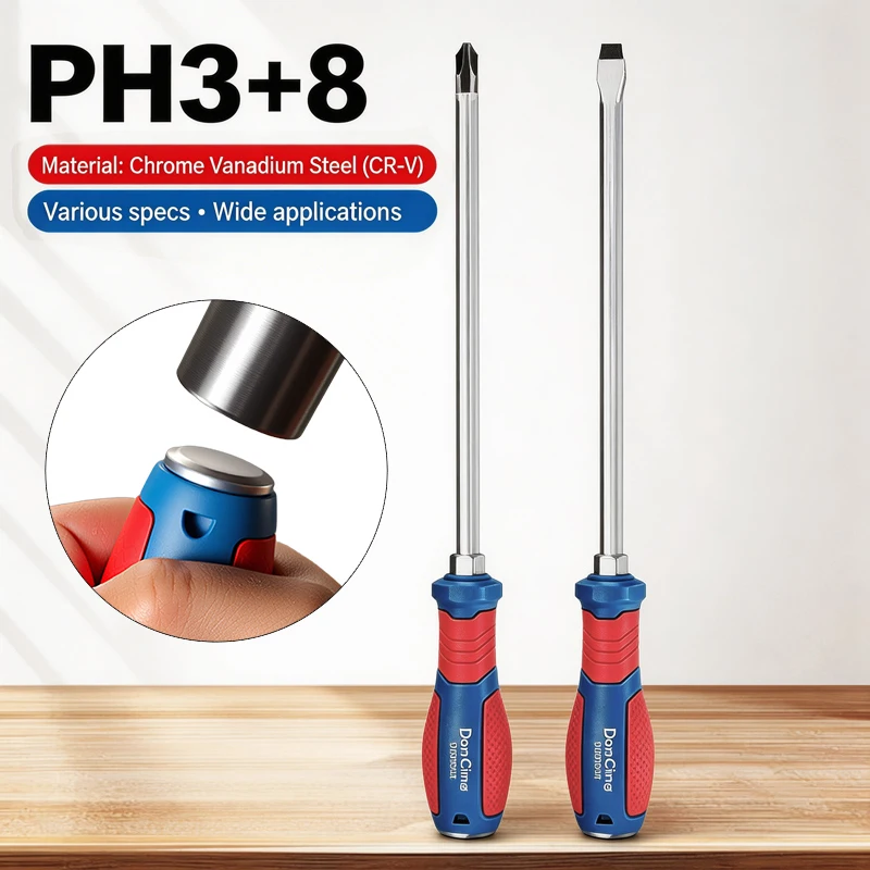 2pcs S2 Alloy Steel Screwdriver Hammerable Hand Tools Slotted Phillips Magnetic Head For Car Repair Household Screw Driver