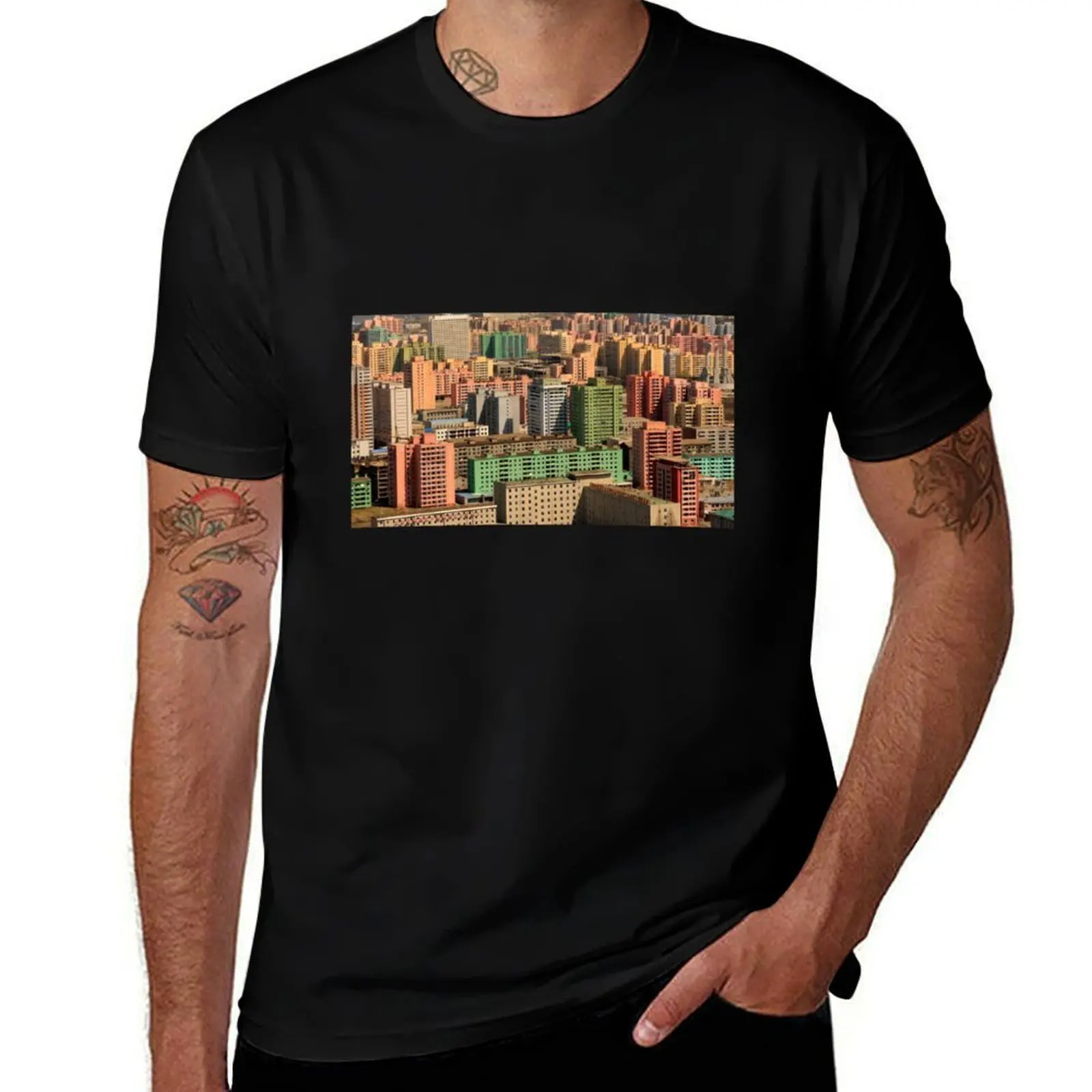 

designer shirts Korea t T-Shirt t for apartment printed shirts DPRK buildings, shirt man for North man t Pyongyang