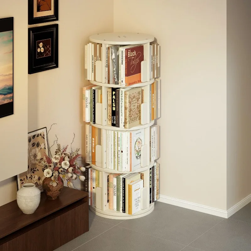 360 ° rotating bookshelf shelf floor-to-ceiling integrated wall picture book rack multi-layer living room dust storage cabinet