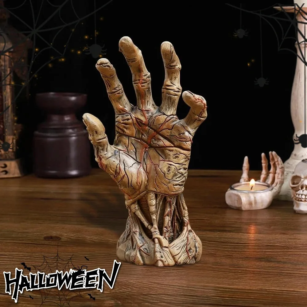 Gothic Halloween Skeleton Hand Statue Satan Demon Skull Hand Sculpture Haunted House Party Decor Tabletop Home Accent Prop