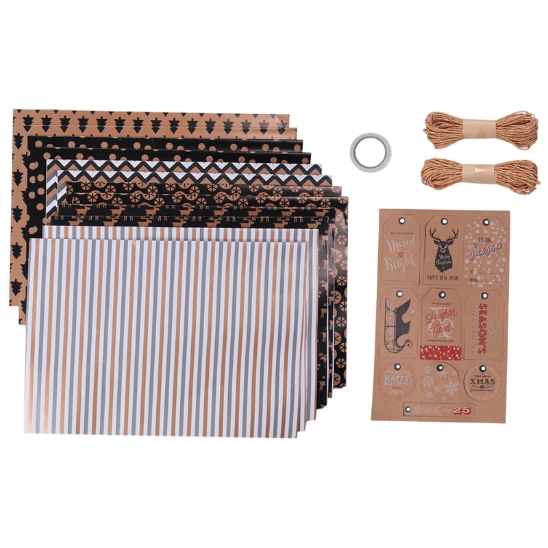 Popular 12 Sheets Christmas Wrapping Paper,Gift Wrapping Paper With 6 Different Patterns,Wrapping Paper For Christmas