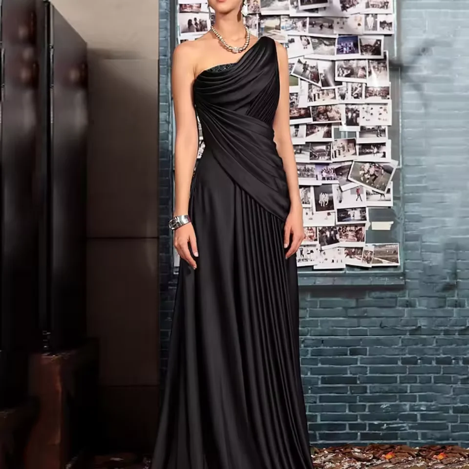 Abito da sera da sposa per madre da sposa Elegante abito monospalla in raso Lunghezza pavimento Abito formale da donna Personalizzazione