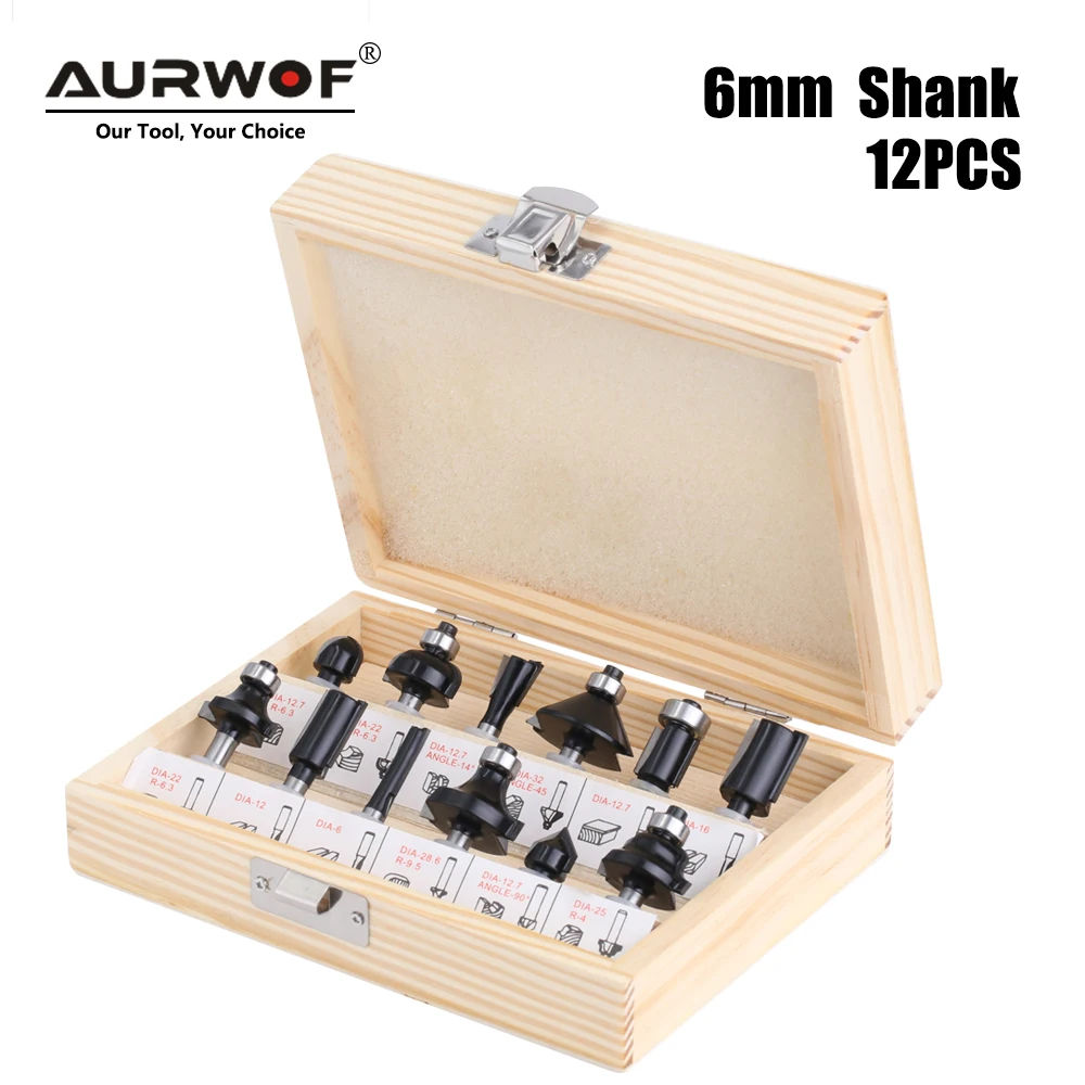Urwof-shank Router Bit Grupo Aparar Reta Fresa Bits de Madeira Carboneto de Tungstênio C06t12bbkw 12 Pcs mm