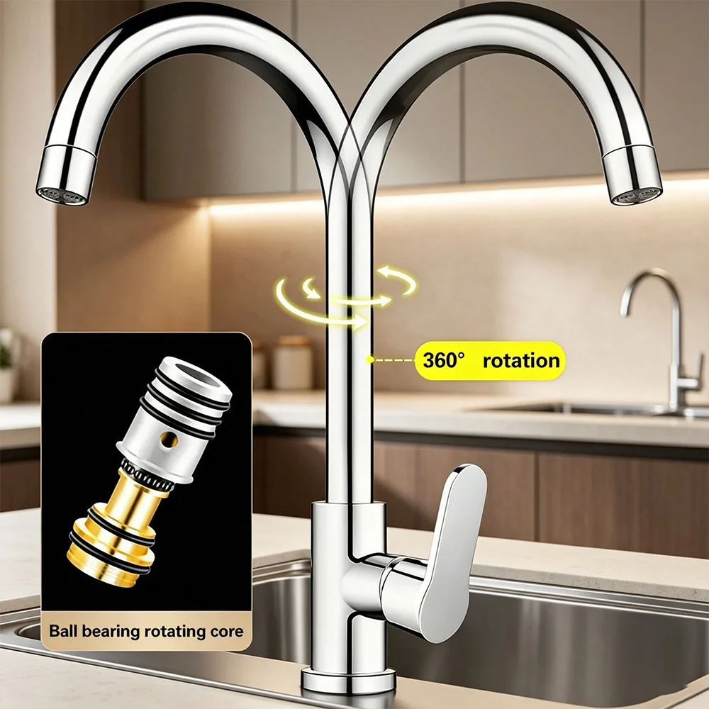 Durable Thick Stainless Steel Mixer Tap Hot Cold & Single Cold Kitchen Faucet Fit Kitchen Bowl Sink Hand Wash Basin