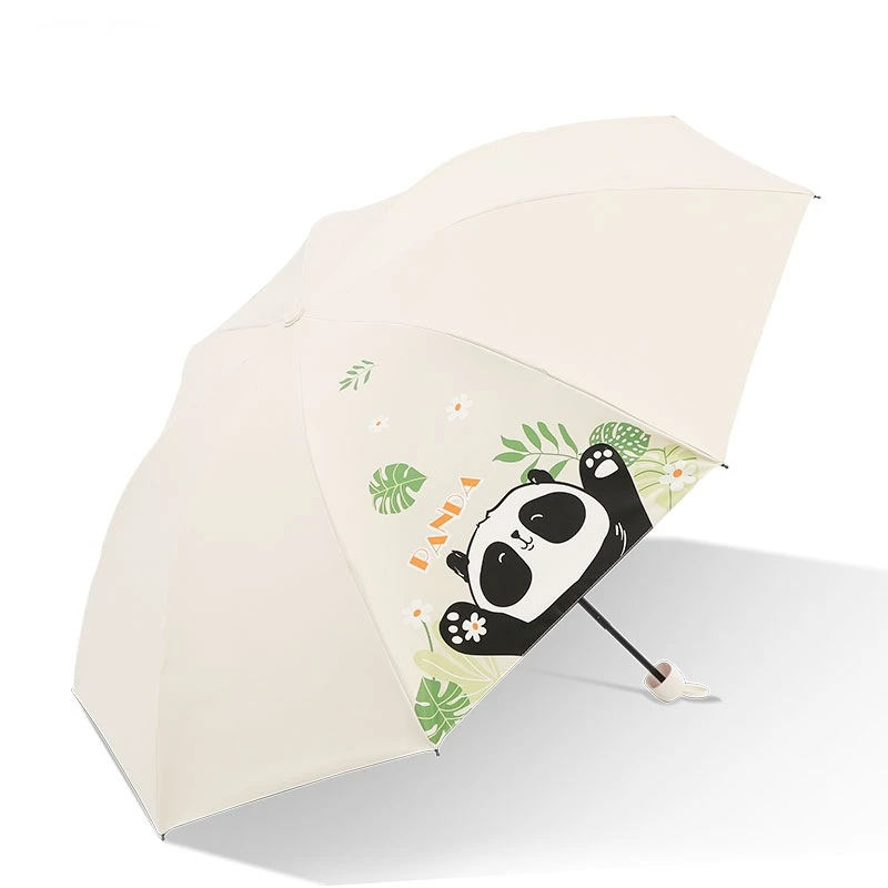 New Cute Panda Printed Mini Travel Beach Umbrella Foldable Portable Windproof Waterproof Outdoor Parasol Umbrella for Kids Adult