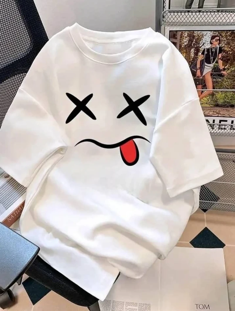 Thickened Women's Short-sleeved T-shirt with Pure Smiley Face Print for Summer Fashionable Brand Versatile Top