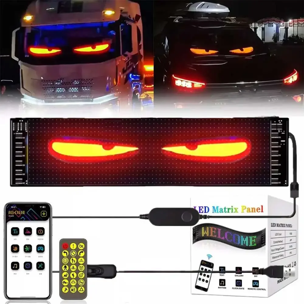 Car LED Matrix Pixel Panel DIY RGB LIghting Graffiti Scrolling Text Board Windshield Advertising Screen Bluetooth APP Control