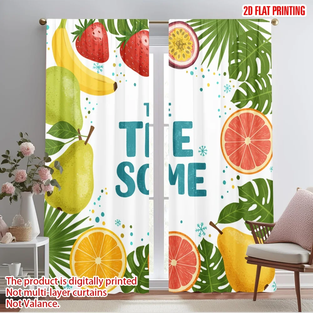 

2pcs 2D flat printing Window Drapes Summer Fruits 100% Polyester Fabric Without Electricity Seasonal Party & Holiday Decor
