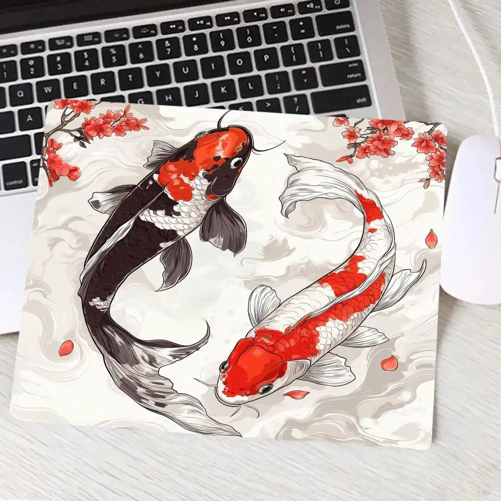 Koi Fish Red and Blue Mouse Pad Computer Office Game Table Mats Small Anti-slip HD Gaming Keyboard Mousepad Square Soft Desk Mat