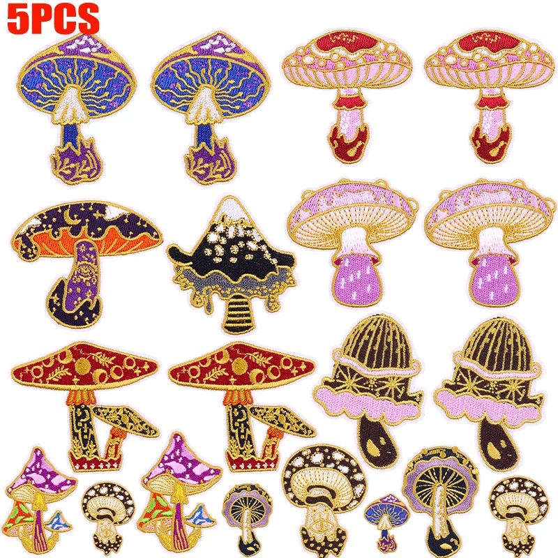 5PCS/Set Cartoon/Mushroom Patch Iron On Patches On Clothes Jackets DIY Magic Mushroom Embroidery Patch For Clothing Appliques