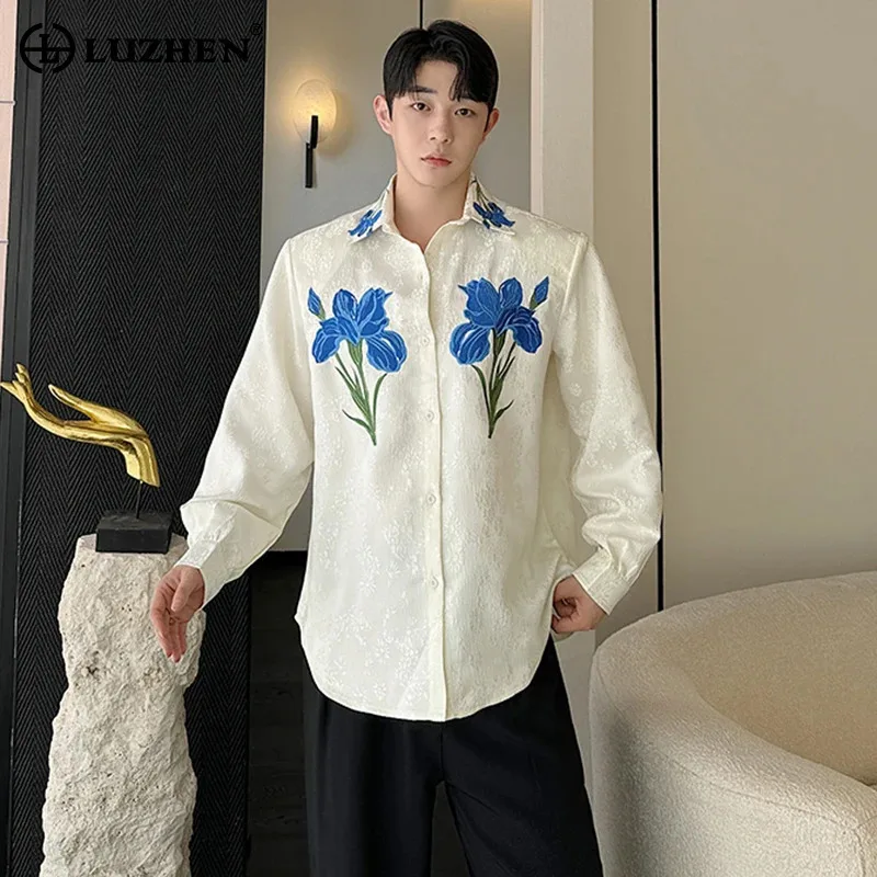 

Мужская рубашка LUZHEN с длинным рукавом, стильная, с принтом и вышивкой, оригинальный дизайн, новинка 2025 года, модная, элегантная, стильная, JY5985