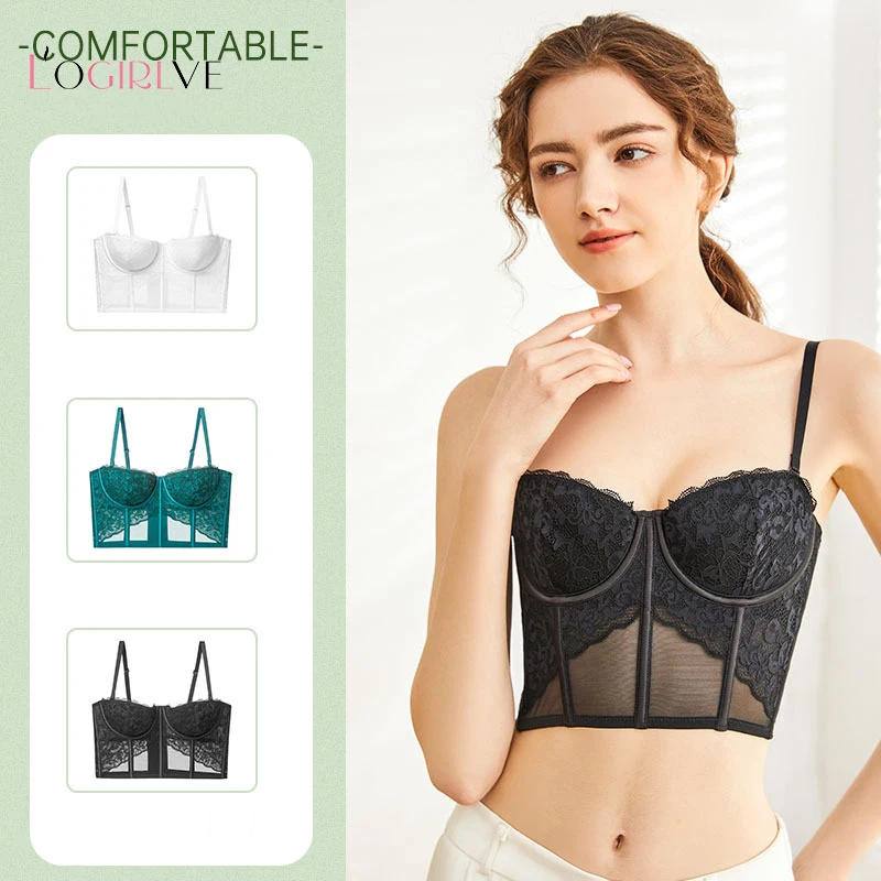 

Logirlve Top Sweet Female Wedding Green Bralette Corset Bras Push Up Intimates Sexy Romantic French Embroidery Lace Women's Bra