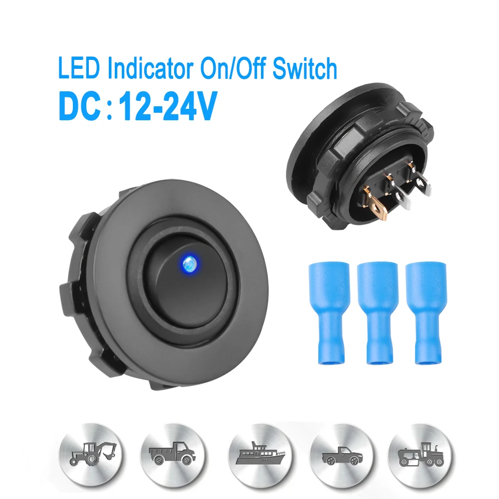 3 Pin ON/OFF Switch Button Car DC 12V-24V Round Rocker LED Indicator Light Switches For Car Dashboard Dash Boat