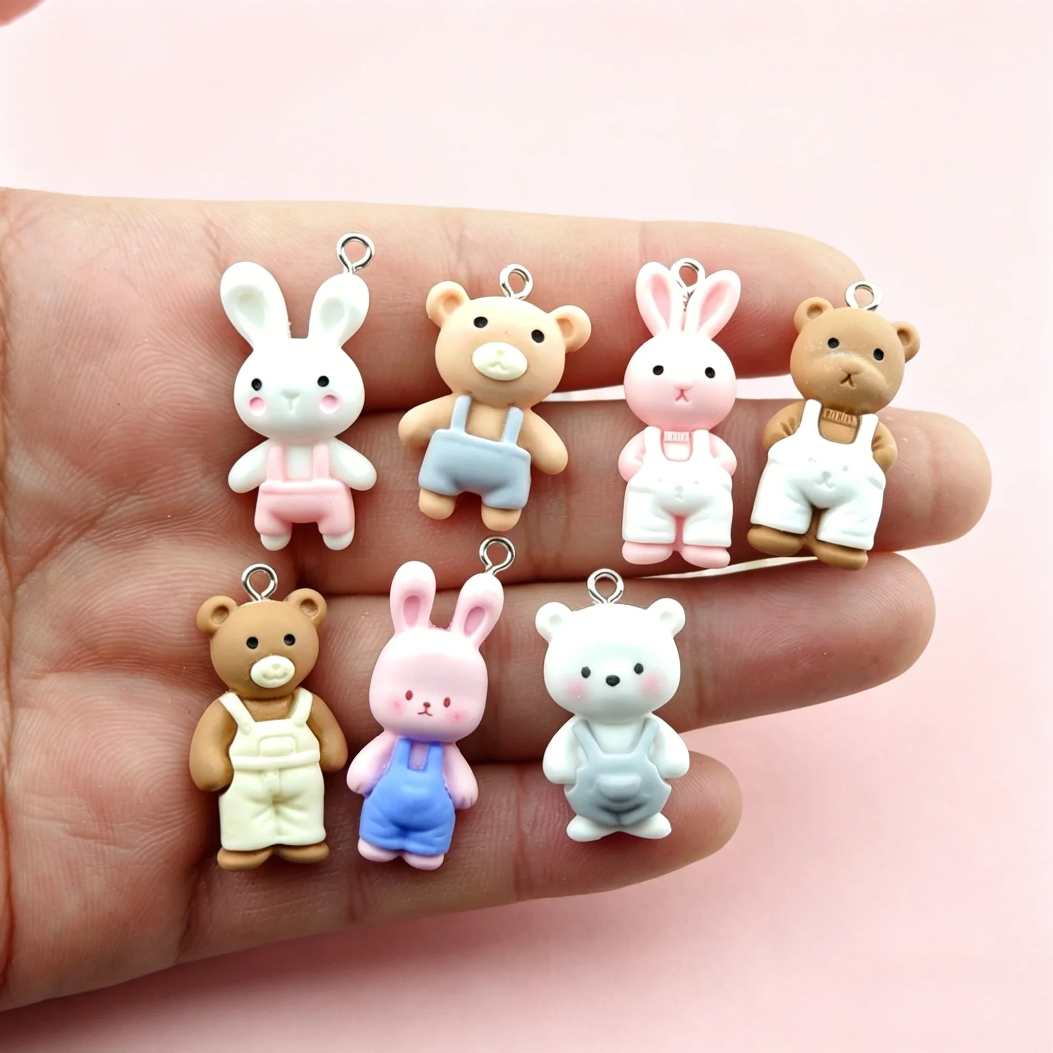 10Pcs Kawaii Bear Bunny Resin Pendants Cute Animal Charms for DIY Earrings Keychain Jewelry Making view 2