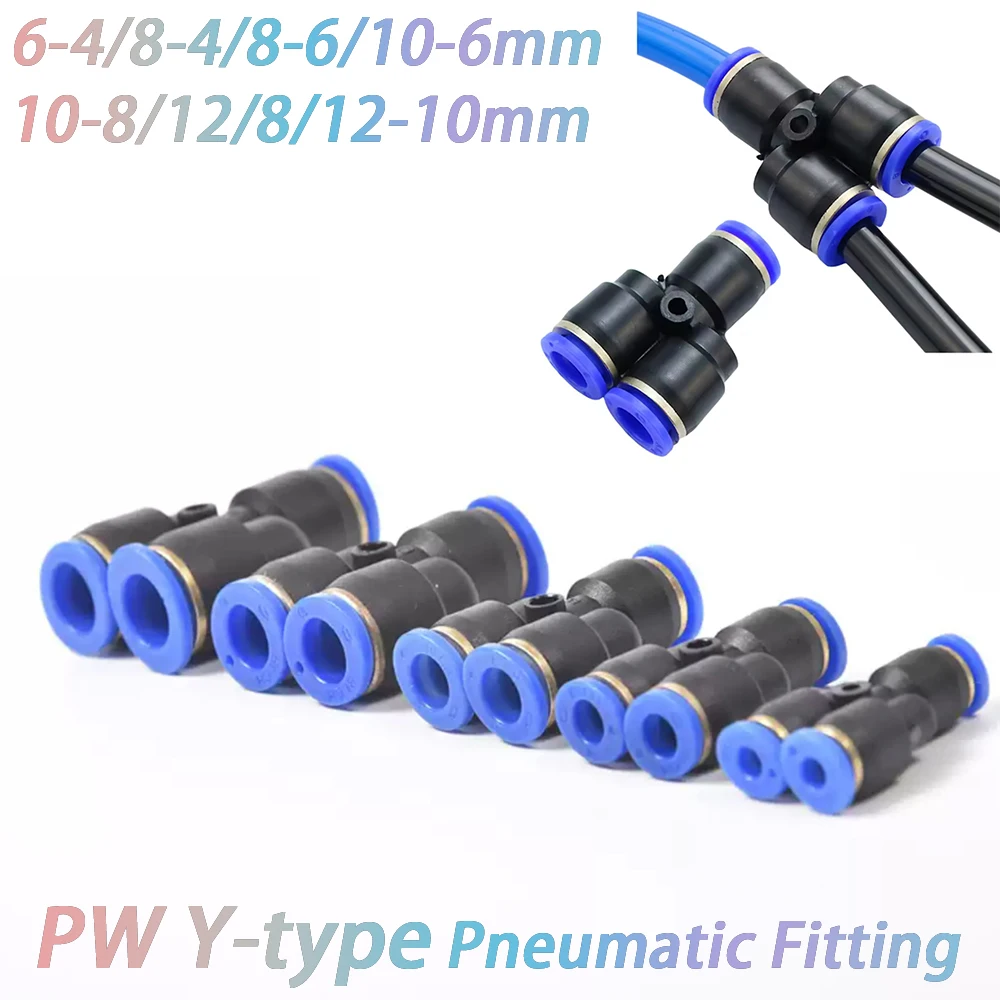 1/2/5/10/15Pcs PW Pneumatic Quick Coupling Tee Reducing Y-type Pipe Fitting Plastic 4mm 6mm 8mm 10mm 12mm Pipe Blue