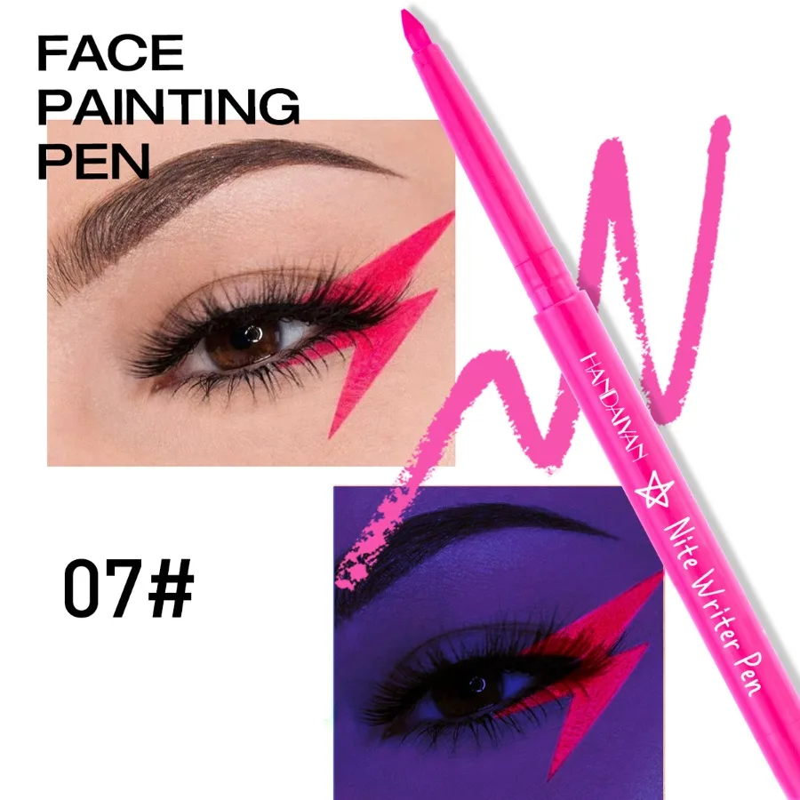 Impermeabile arcobaleno fluorescente notte luminoso colorato liquido matita Eyeliner penna Eyeliner colore rosa bianco di lunga durata