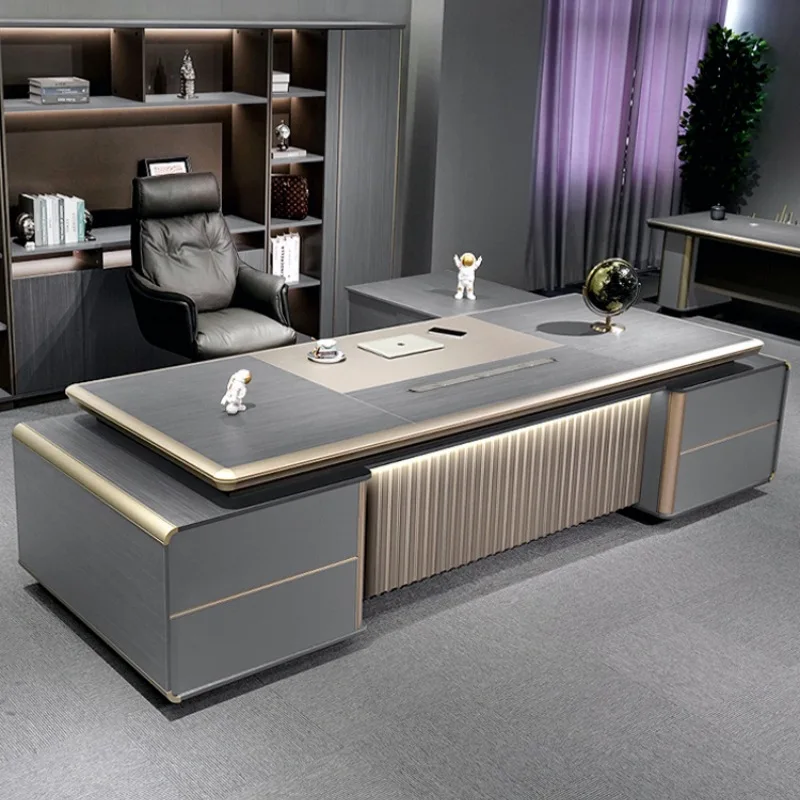 طاولة رئيس فاخرة خفيفة، مكتب، طاولة رئيس حديثة بسيطة، طاولة كبيرة من الدرجة الأولى، كرسي، أثاث راقي #1