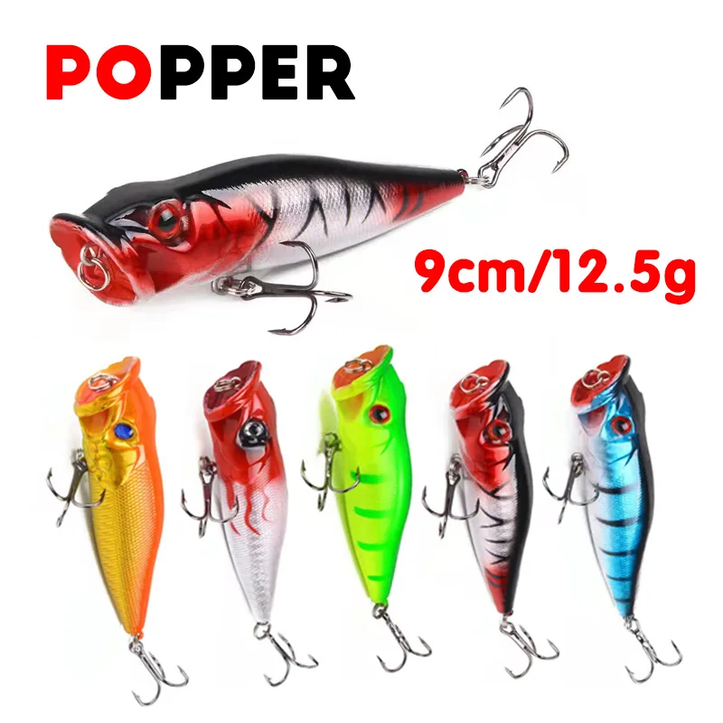 Fuheno 1 PCS Popper Lure Bait 9cm 12.5g Artificial Bait 5 Colors Fake Bait Bass Pike Crankbait   Ocean Beach  Fishing