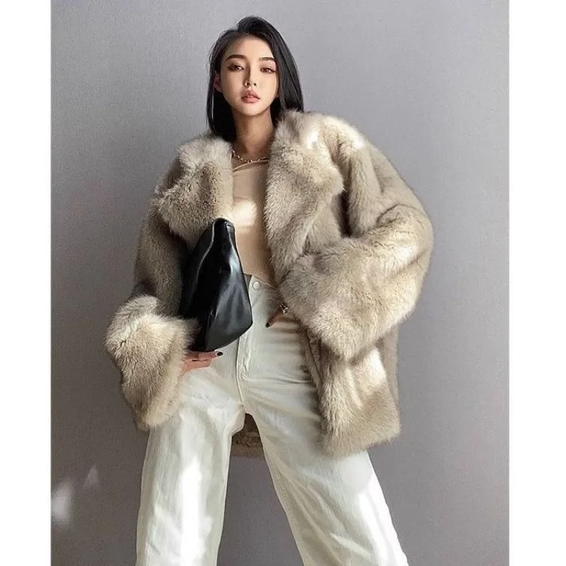 Winter New Intensification Imitation Fox Fur in One Temperament Medium-length Environmental Protection Fur Coat Overcoat Female