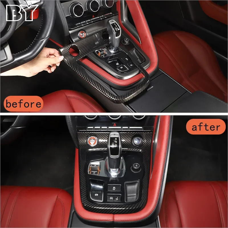 Picture 3: ABS Carbon Fibre For Jaguar F-TYPE 2013-2024 Center Console Gear Shift Control Frame Panel Cover Car Accessories