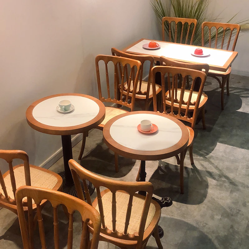 

American retro coffee shop table and chair combination, Internet celebrity tea western restaurant clear bar milk tea