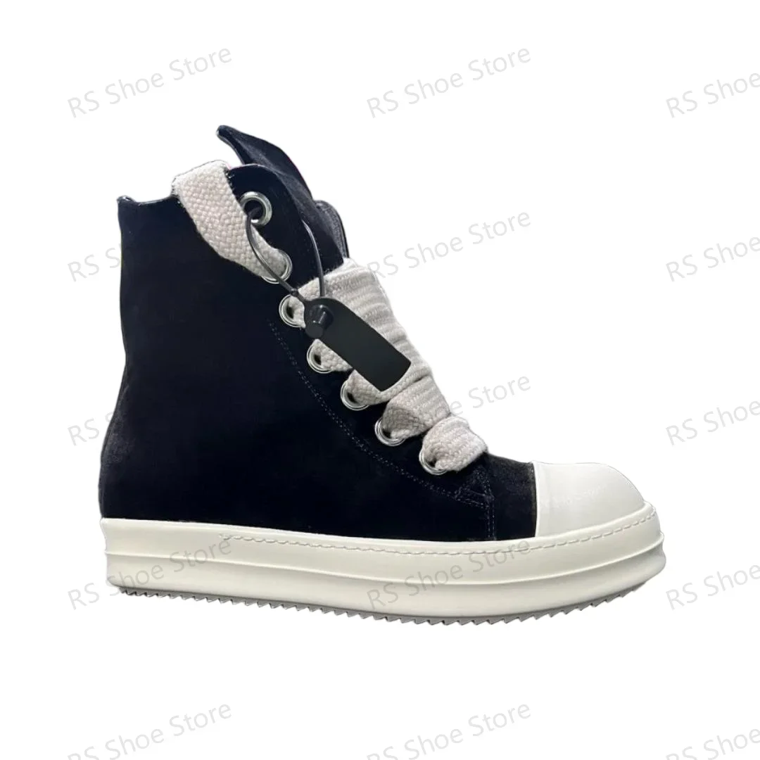 

Ro Men Shoe Black Suede Boots Outdoor High Top Casual Shoes Classic s Women Sneaker Jumbo Laces Zipper Cowhide Ankle Boot