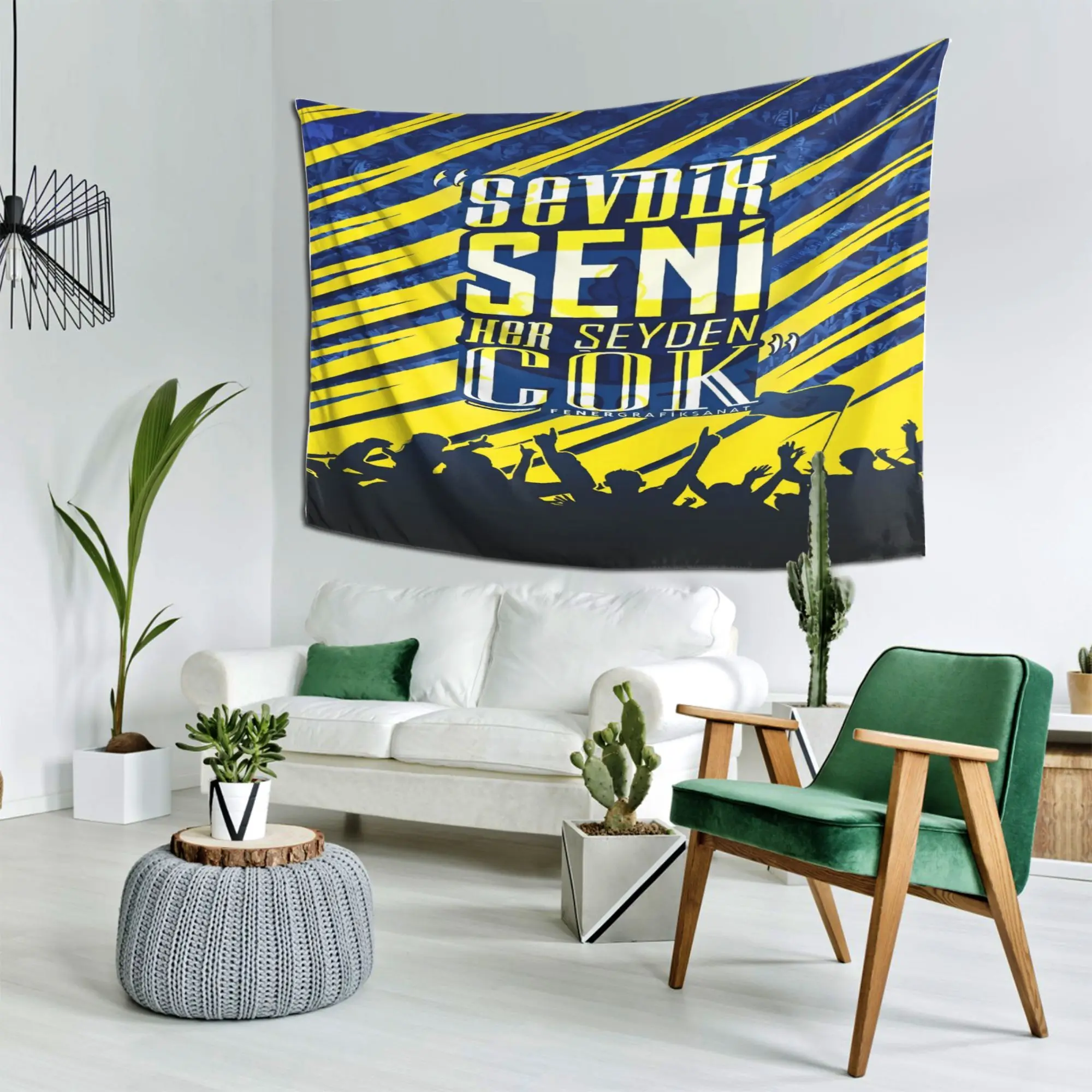Soccer Fenerbahçe Tapestry - Vibrant Blue & Yellow PEVA Wall Hanging, Perfect Gift for Sports Fans, Ideal for Living Room