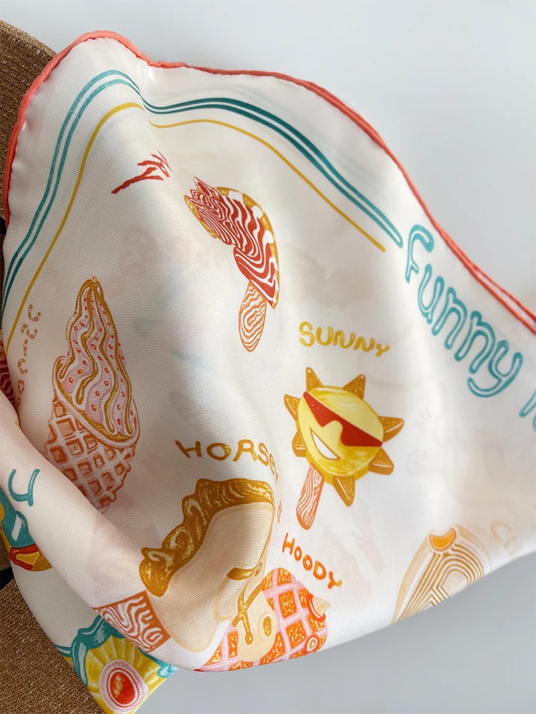 SALMOO Silk Scarf Women's New 2025 Spring Summer 00%  Silk Printed Ne Scarf Decorative Cartoon Anime Pattern