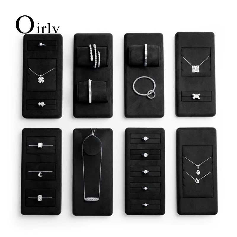 Oirlv Black Velvet Jewelry Display Set Shop Counter Jewelry Display Props for Earring Ring Necklace Bangle