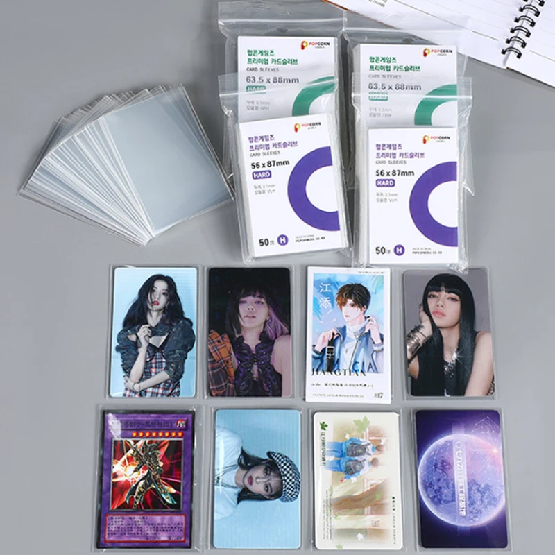 Pochettes pour cartes coréennes, transparent, sans acide, CPP, carte photo dure, film protecteur holographique, album, classeur photo, films pour cartes de pop-corn, 50 pièces, 100 pièces
