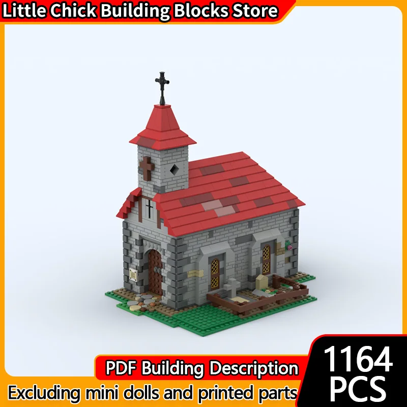 Mittelalterliche Burg Modell MOC Bausteine Dorf Kirche Architektur Modulare Technologie Kinder Urlaub Geschenk Montieren Spielzeug Anzug