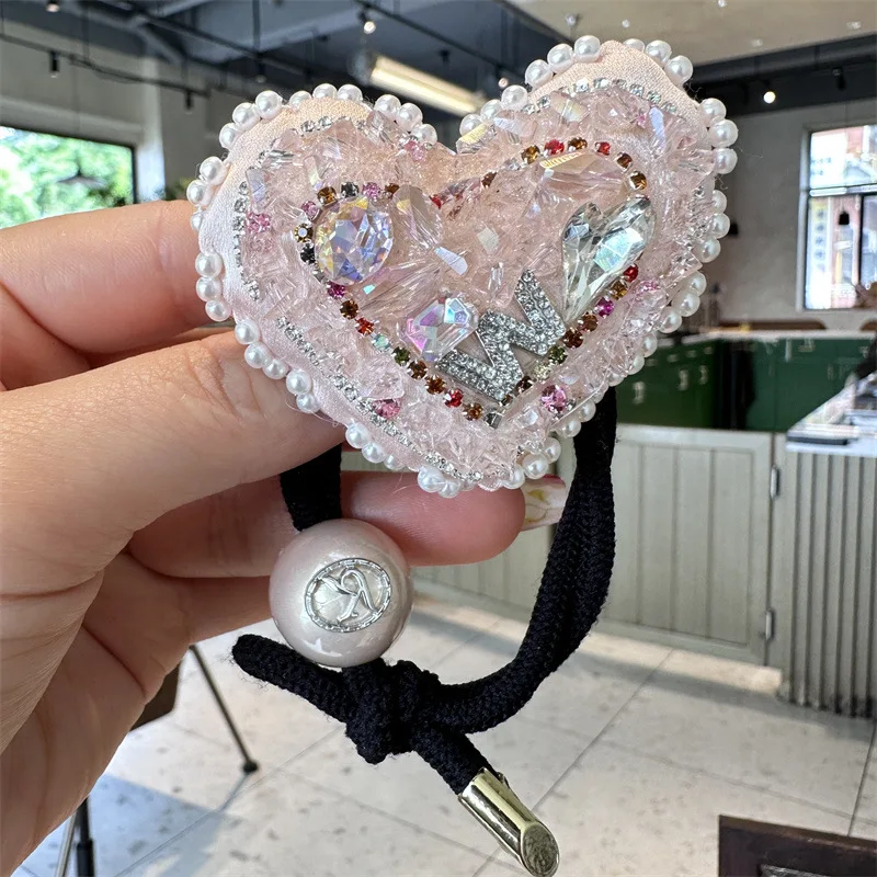 

Flash Diamond New Heavy Industry Crystal Full Diamond Butterfly Knot Hair Rope Hair Ring Sweet Pink Love Ponytail Leather Band