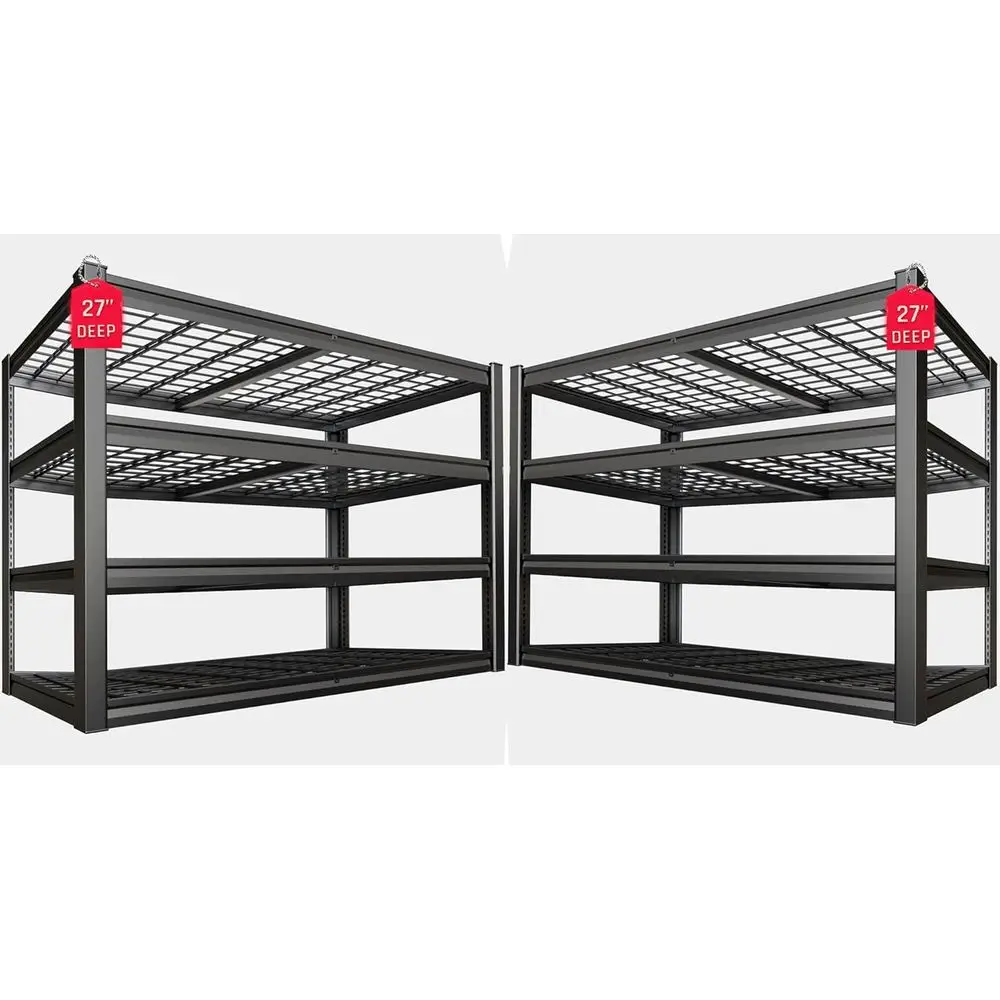 

62" Wide Heavy Duty Garage Shelving Units, 27" D 4-Tier Deep Storage Shelves,Black Metal Garage Shelves,Steel Shel,Large Storage