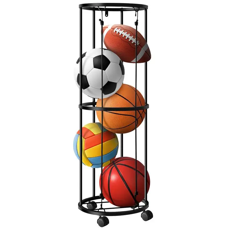 Garage Ball Storage Rack Rolling Basketball Holder Garage Sports Ball Storage Vertical Sports Equipment Storage Sports Ball