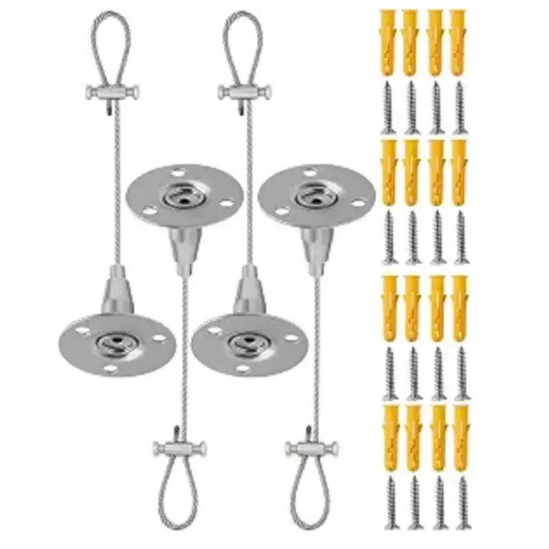 ABVG-Ceiling Mount Curtain Rod Supports(4 PCS), Adjustable Stainless Steel Suspension Wire- 59