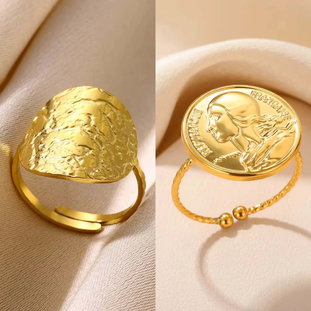 Gold Farbe Edelstahl Münze Ring Breite Oberfläche Elliptische Geometrie Ringe Mode Elegante Schmuck Zubehör Für Frauen Geschenk