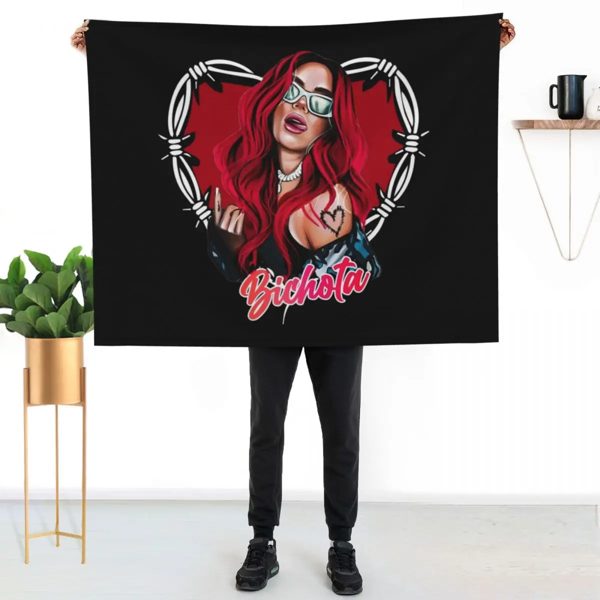 Karol G with red Hair Illustration with Bichota Throw Blanket Fashion Sofas cosplay anime Softest funny gift Camping Blankets