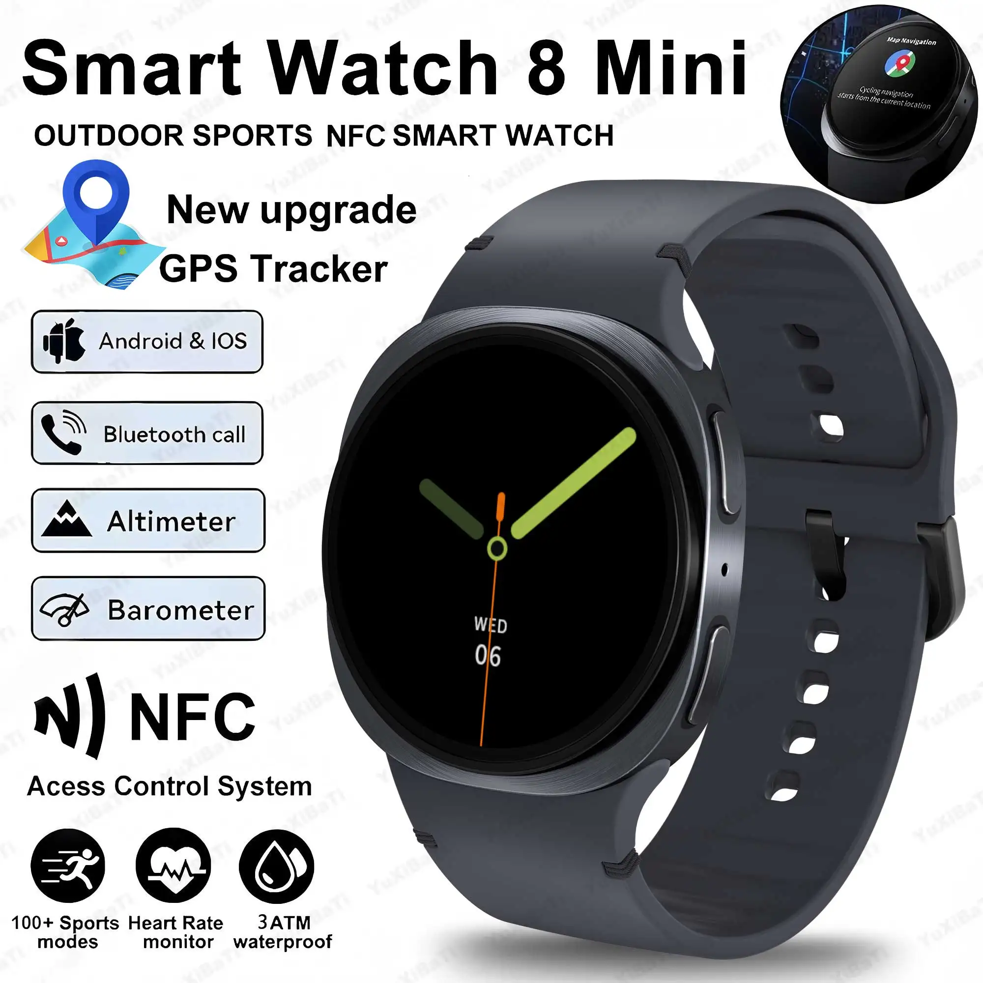 2025 ساعة جديدة 8 نظام تحديد المواقع الصغير المسار الساعات الذكية للرجال النساء الصحة الرياضة AMOLED معدل ضربات القلب بلوتوث دعوة مقاوم للماء Smartwatch