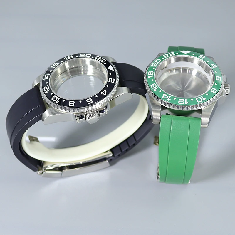40mm Watch Cases Rubber bands Black Blue Green GMT Ceramic Bezel Sapphire For Seiko NH35 NH36 8205 8215 2824 Movement GMT-MASTER