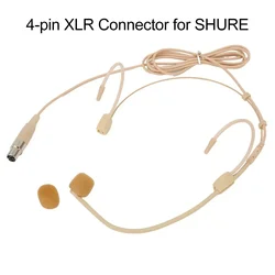 Unidirectional XLR 4-PIN Headworn Headset Microphone For Shure Wireless Beige Lightweight High Quality