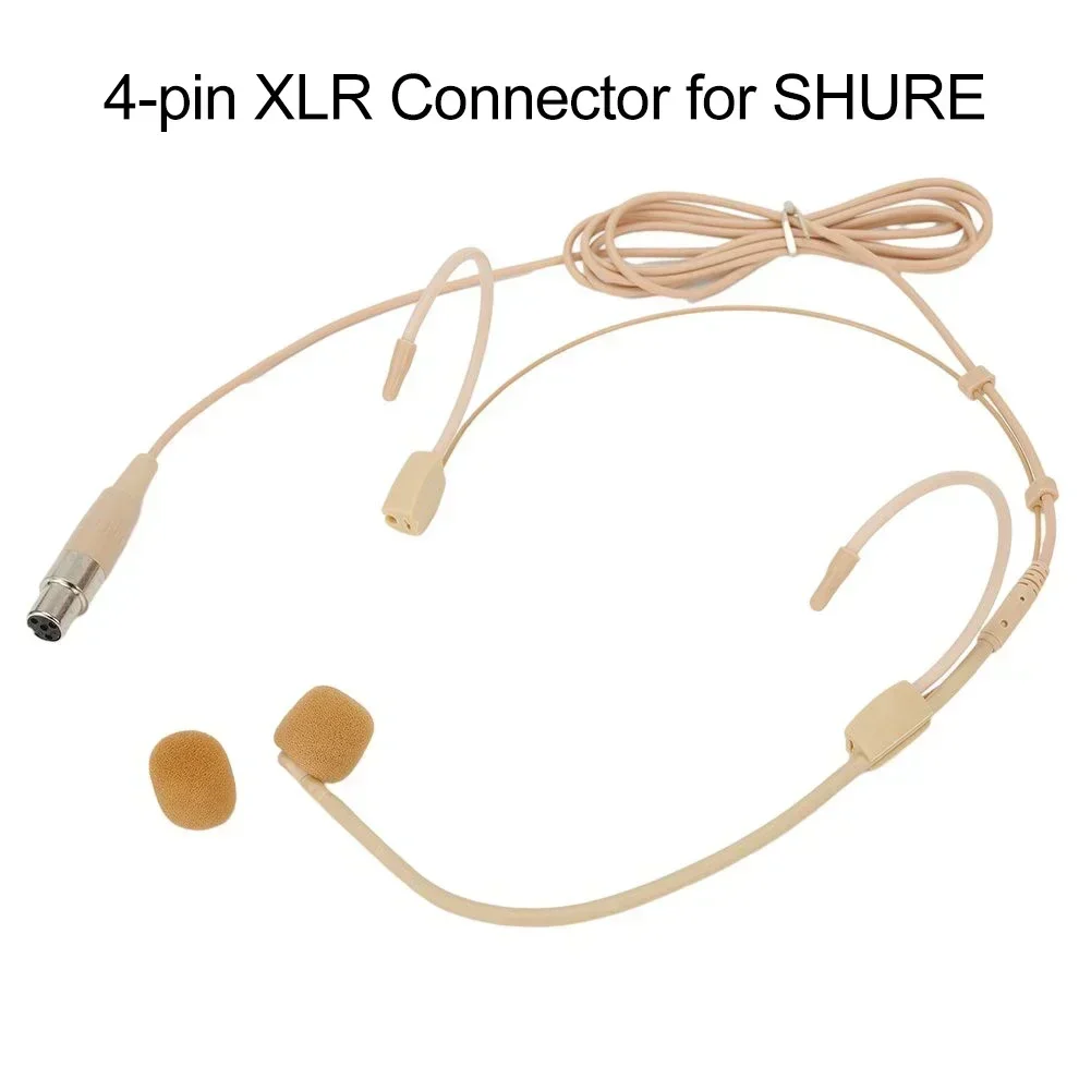 Unidirectional XLR 4-PIN Headworn Headset Microphone For Shure Wireless Beige Lightweight High Quality