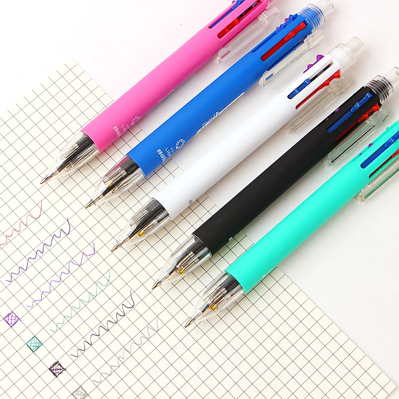 6 in 1 Multicolor Ballpoint Pen Include 5 Colors Ball Pen 1 Automatic Pencil Top Eraser for Marking Writing Office School Supply