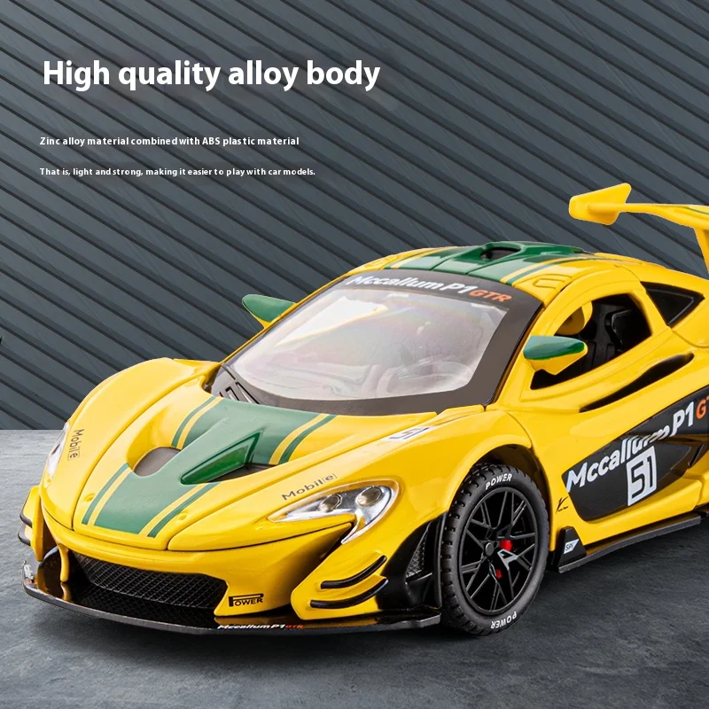 Mclaren-ダイキャストカーモデルP1 GTR,1:22,ダイキャスト合金金属,音と光,ハイシミュレーション,ボーイフレンドボックス付き車両ギフト